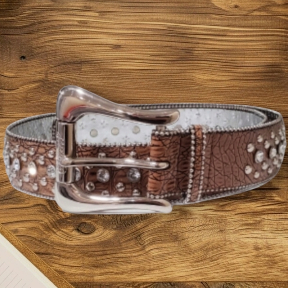 Guess vintage western studded rhinestones tan buckle belt